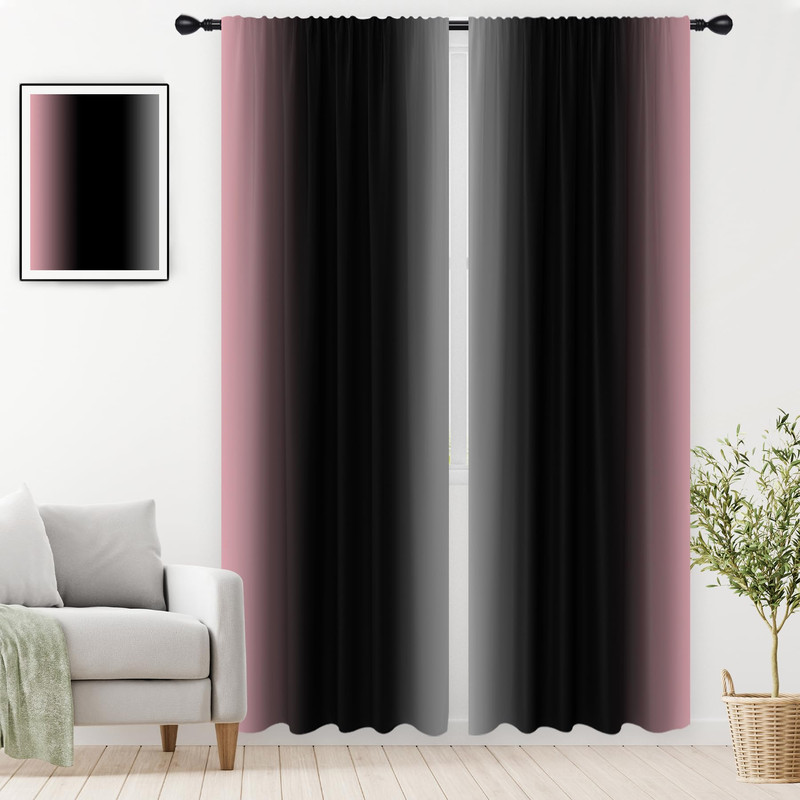 Eglgcc Pink Black Curtains Long Grey Gray Ombre Gradient Cute Abstract Girly