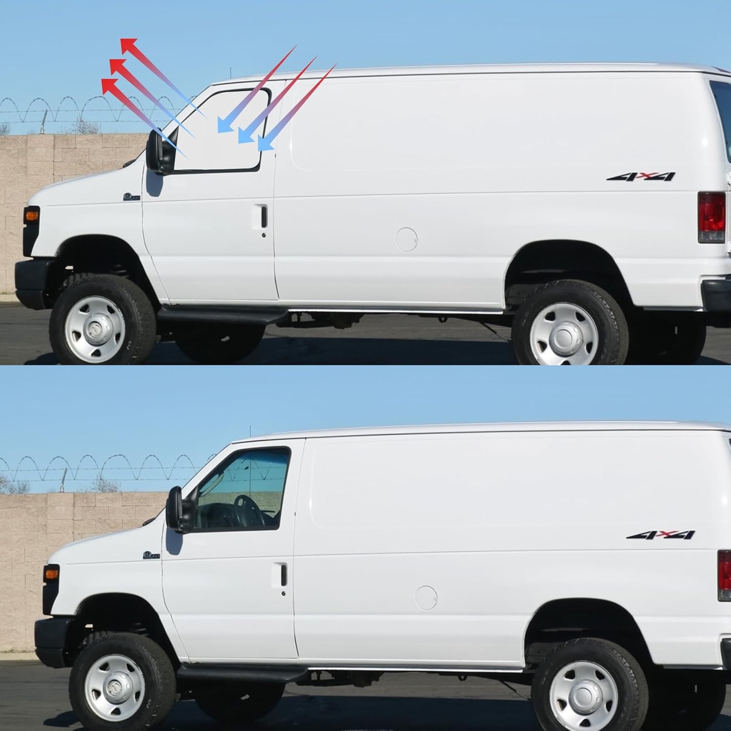 Front Side Window Sun Shade Silver & Black-Fit Ford E-150 E-250 E-350 E-450