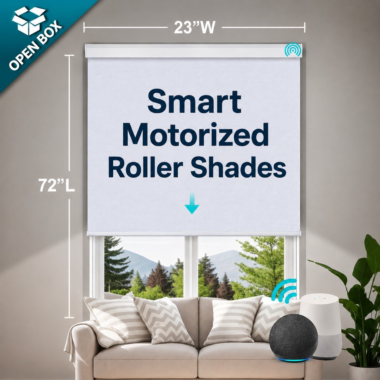 Smart Motorized Blackout Blinds 23″W x 72″L, Alexa & Google Compatible, White