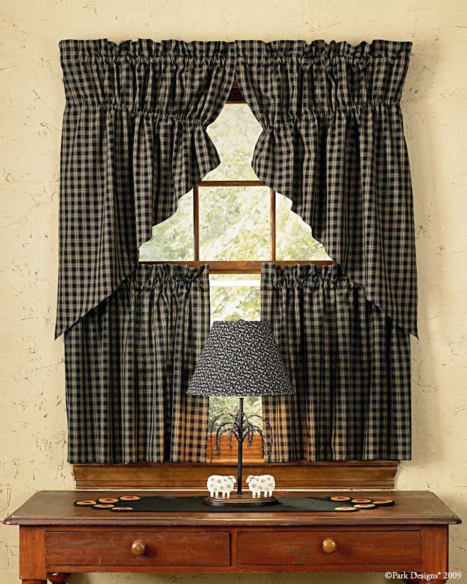 Sturbridge Lined Gathered SWAG SET Country Plaid COUNTRY Black Khaki Park