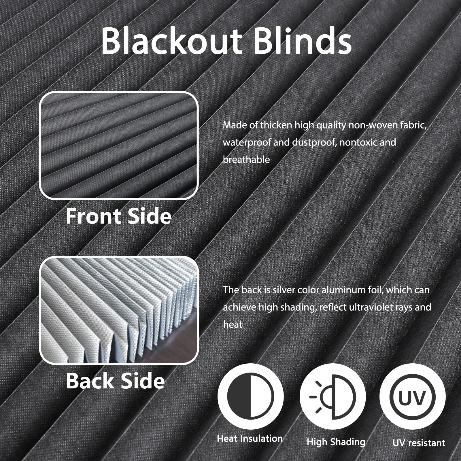 Window Blinds Cordless Blackout No Drill Cut to 24″W x 59″H, Grey – 1 Pack
