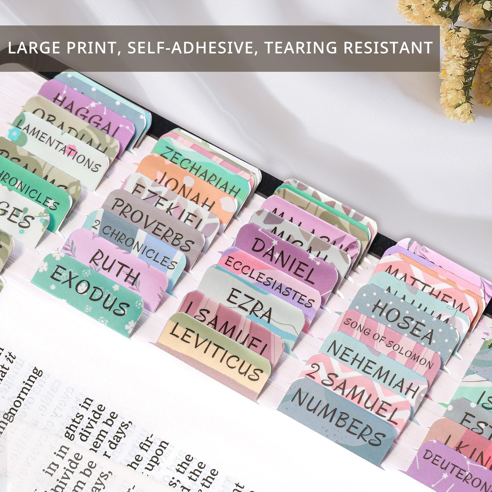 Laminated Bible Tabs for Women & Men – Large Print D-uniform Theme