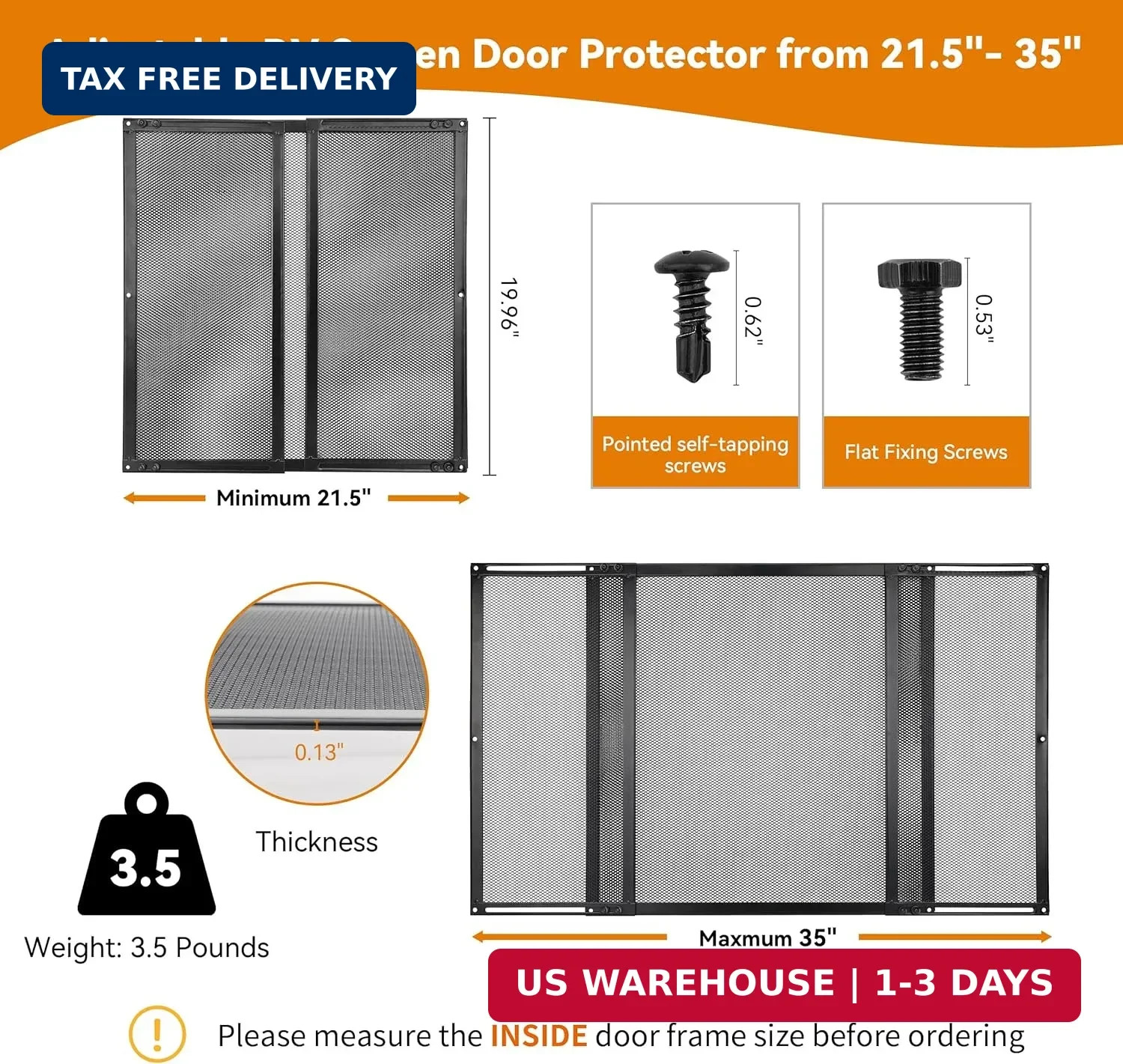 RVZONE Premium RV Screen Door Protector Adjusts from 21.5″- 35″, Lightweight RV