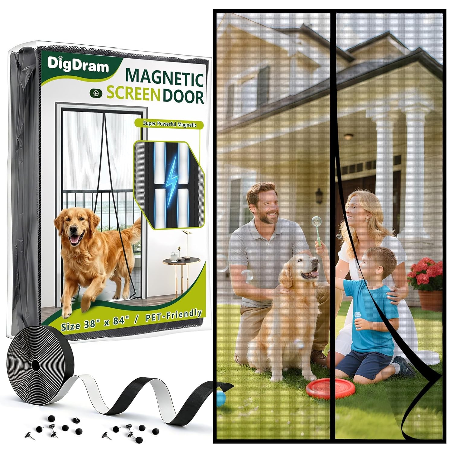 Magnetic Screen Door Heavy Duty PET Mesh Curtain for Patio Home Outdoor Use