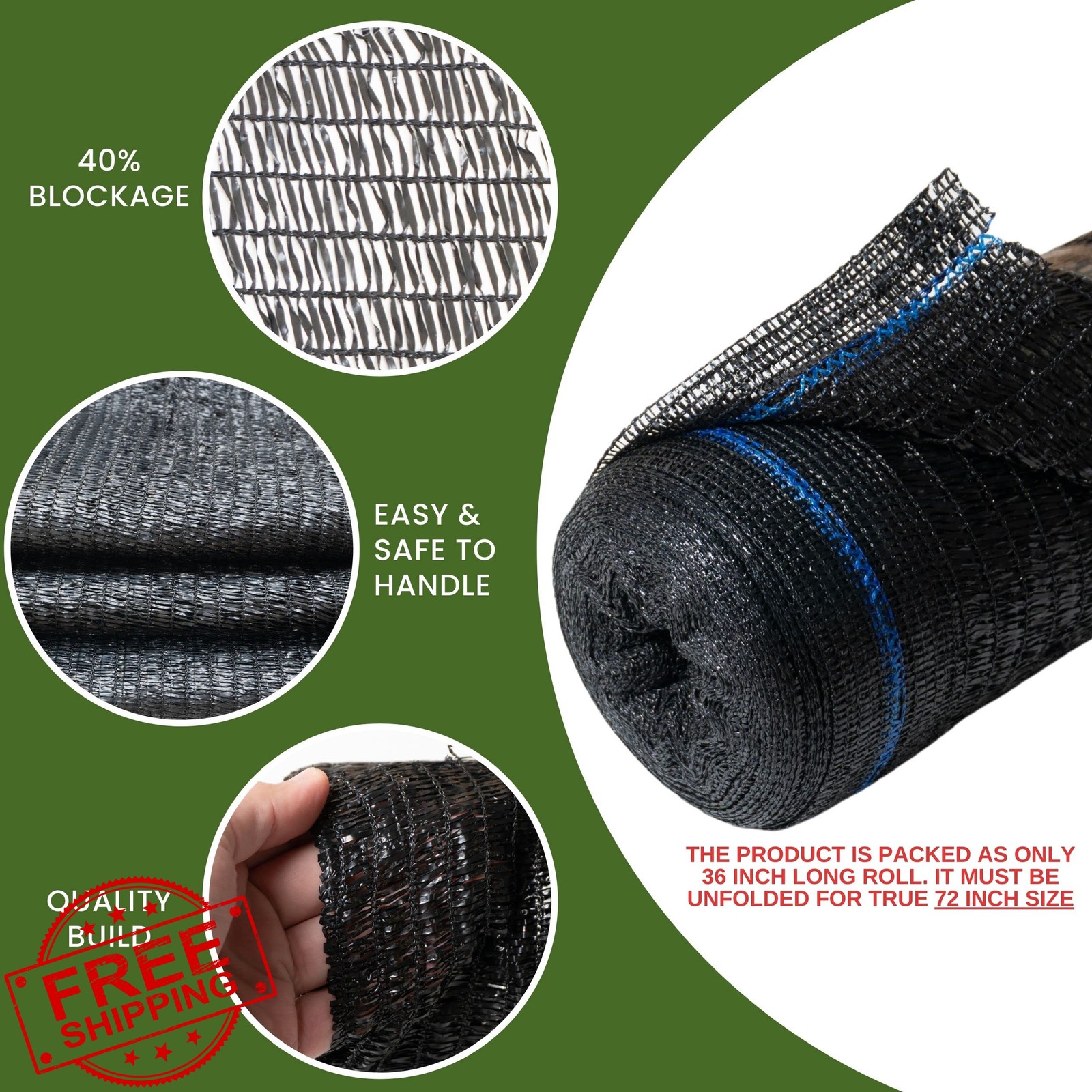 WindscreenSupplyCo Shade Cloth Black 6′ x 100 FT 40%