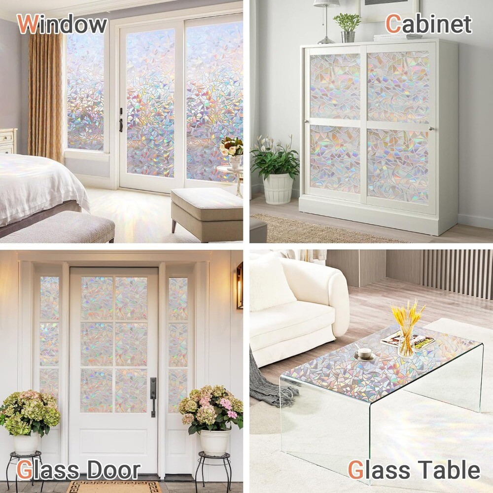 Rabbitgoo 3D Window Film Stained Glass Rainbow Window Static Clings 17.5″x78.7″