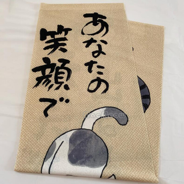 Japanese NOREN Door Hanging Curtain Room Doorway Decor Tapestry Smiling Fat Cat