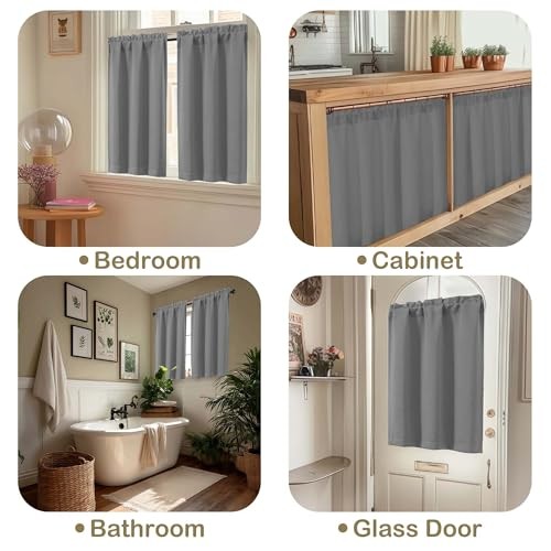 Blackout Curtains for Small Window Treatment, 40″W x 36″L (Pack of 2) Grey