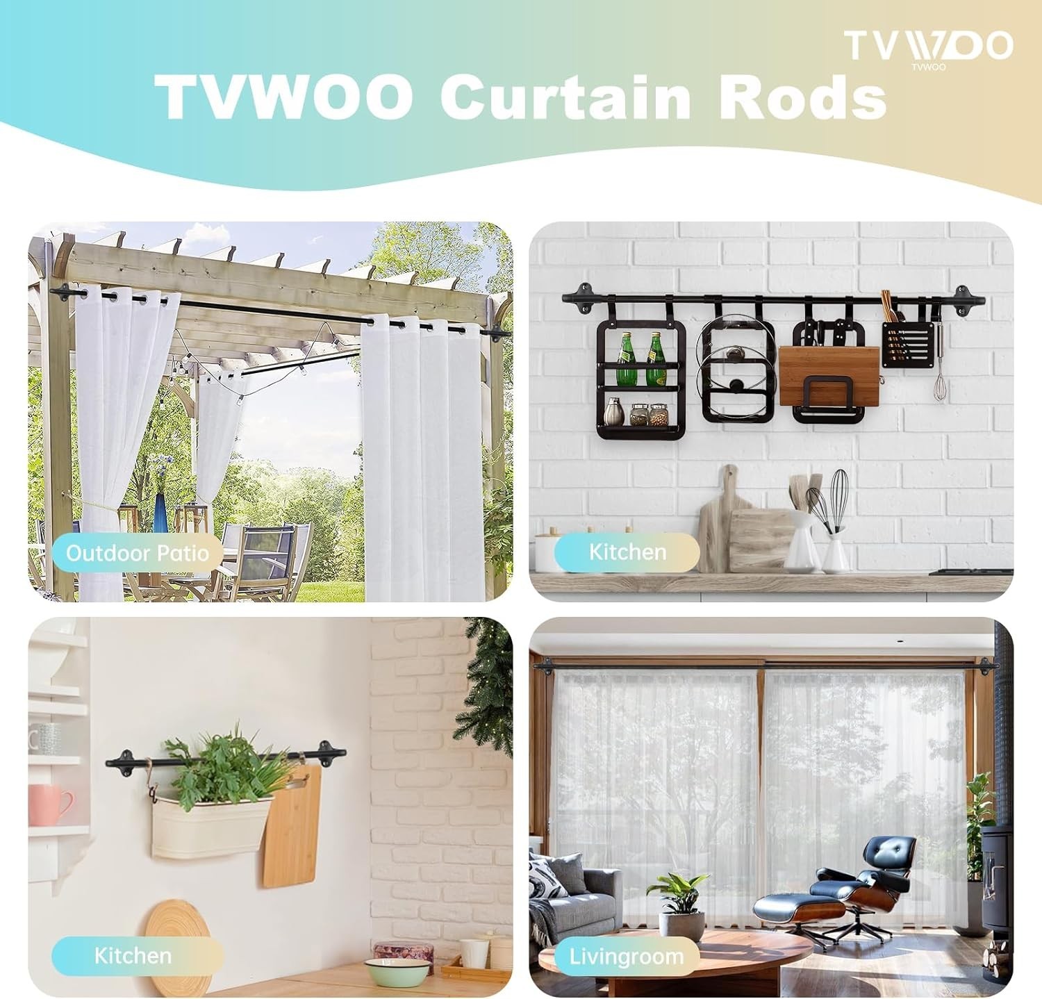 Wrap Around Curtain Rods,Black Curtain Rods 28 to 48 Inch,5/8 Inch Adjustable…