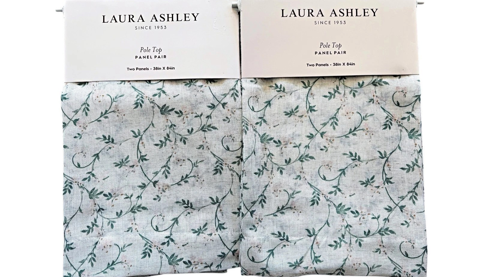 Laura Ashley Linen Blend Green Vine Floral Curtain Panels 38×84 set of 4