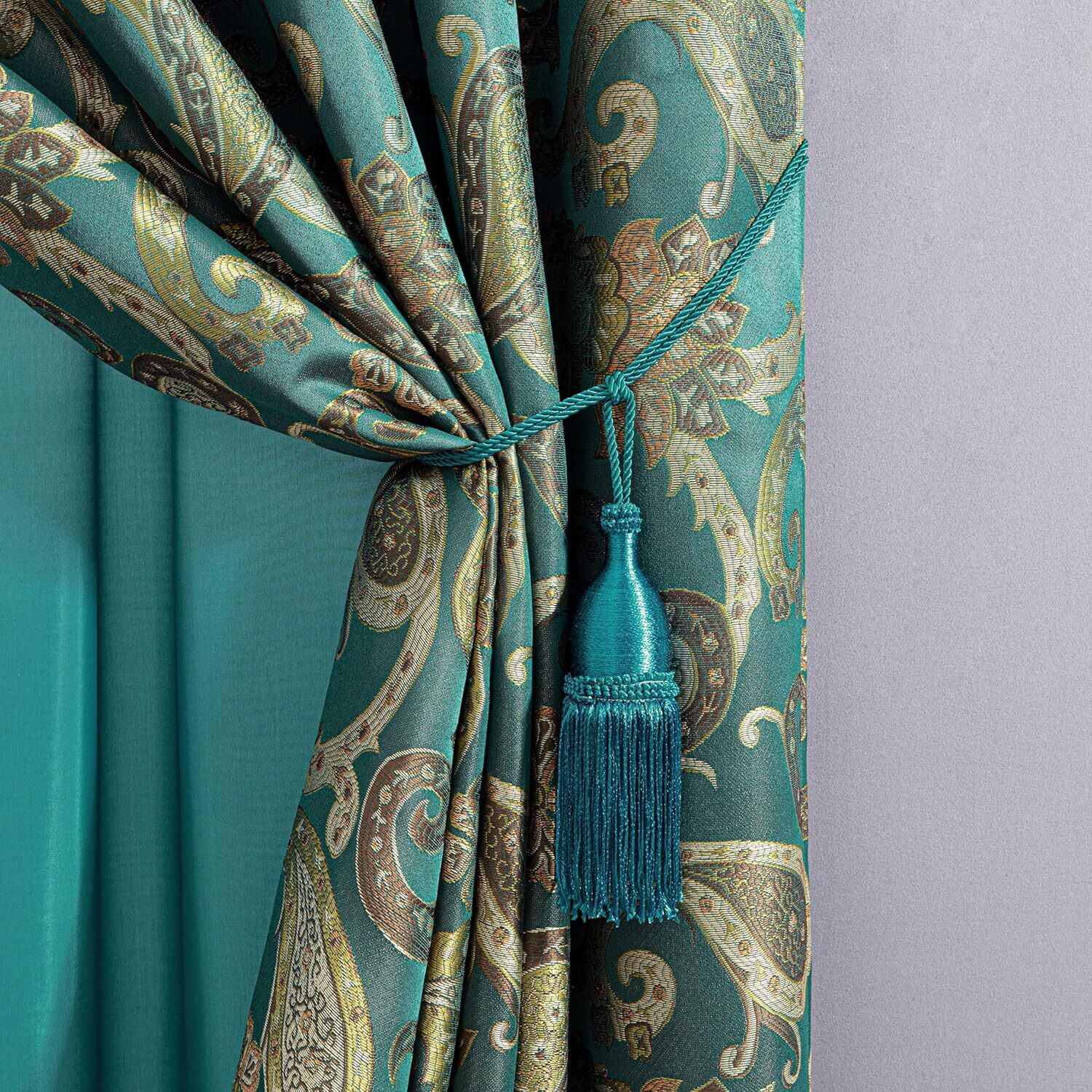 Chezmoi Collection Adelle 4-Piece Paisley Jacquard Embroidery Window Curtain Set