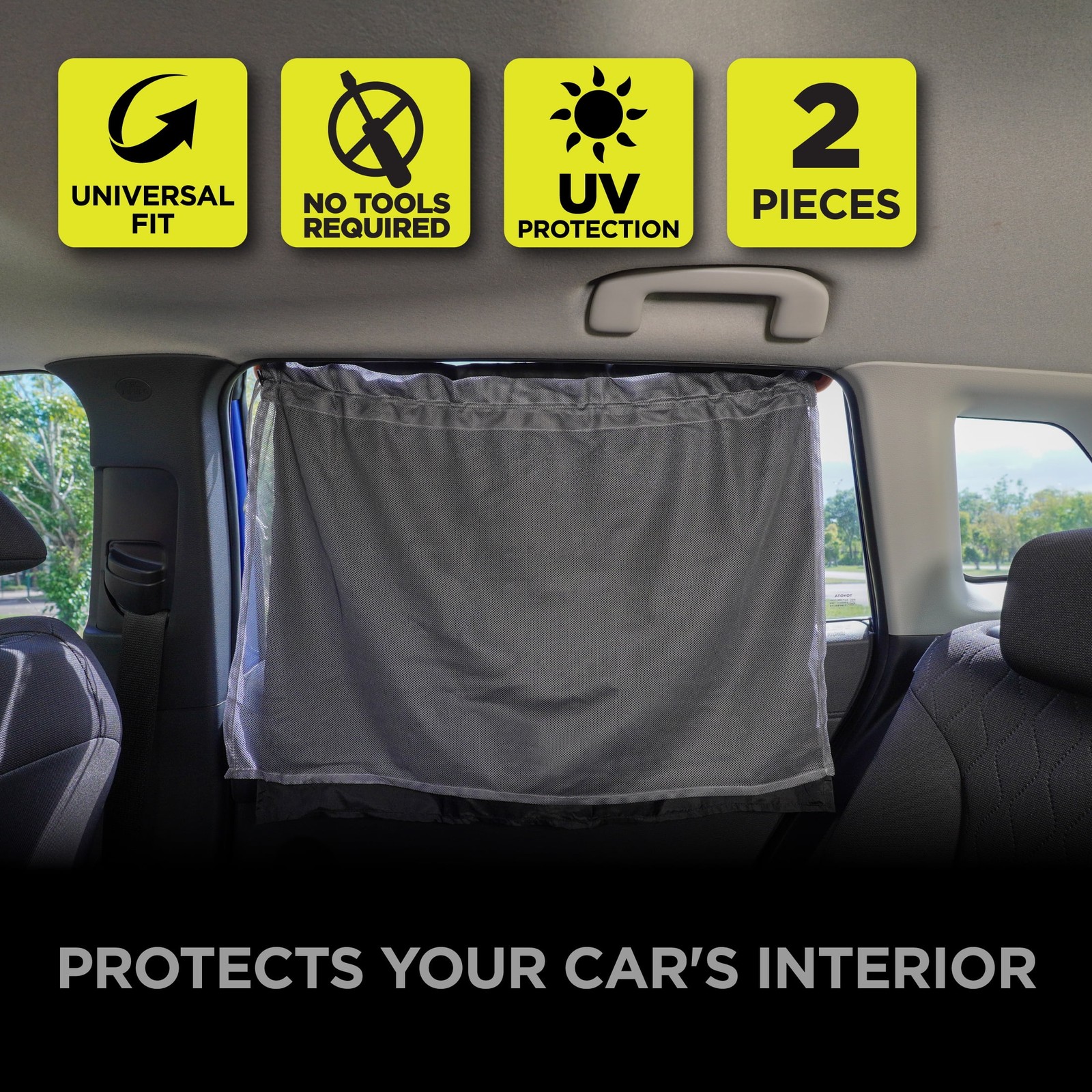 (2pack) Auto Drive Universal Side Window Suction Cups Grey Curtain Sun Shade