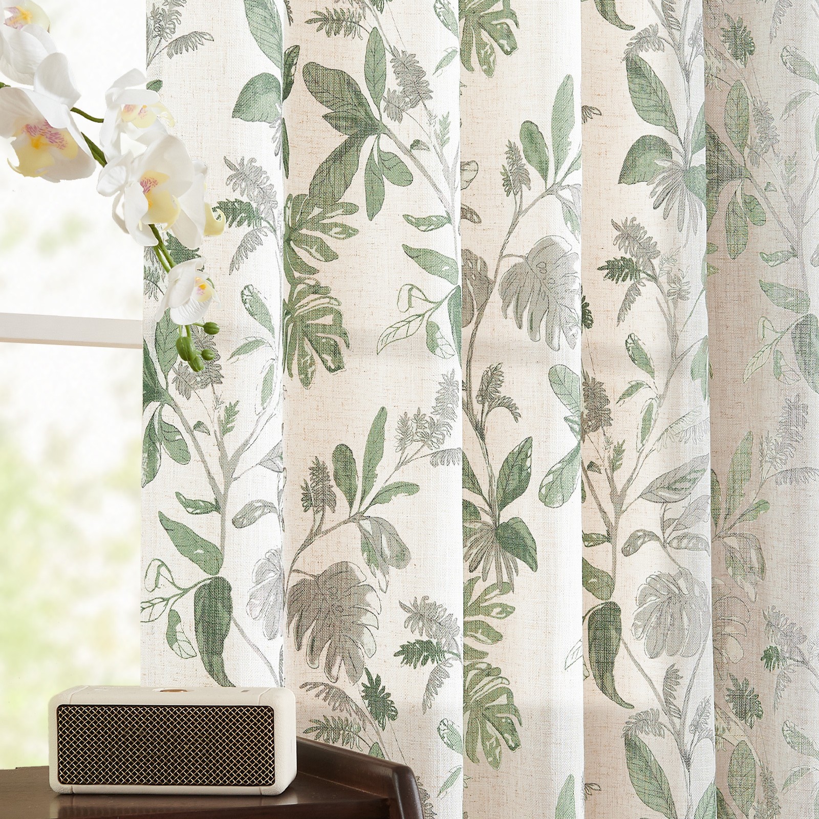 Tropical Leaf Curtains 2 Panels Farmhouse Room Darkening Rod Pocket 84″