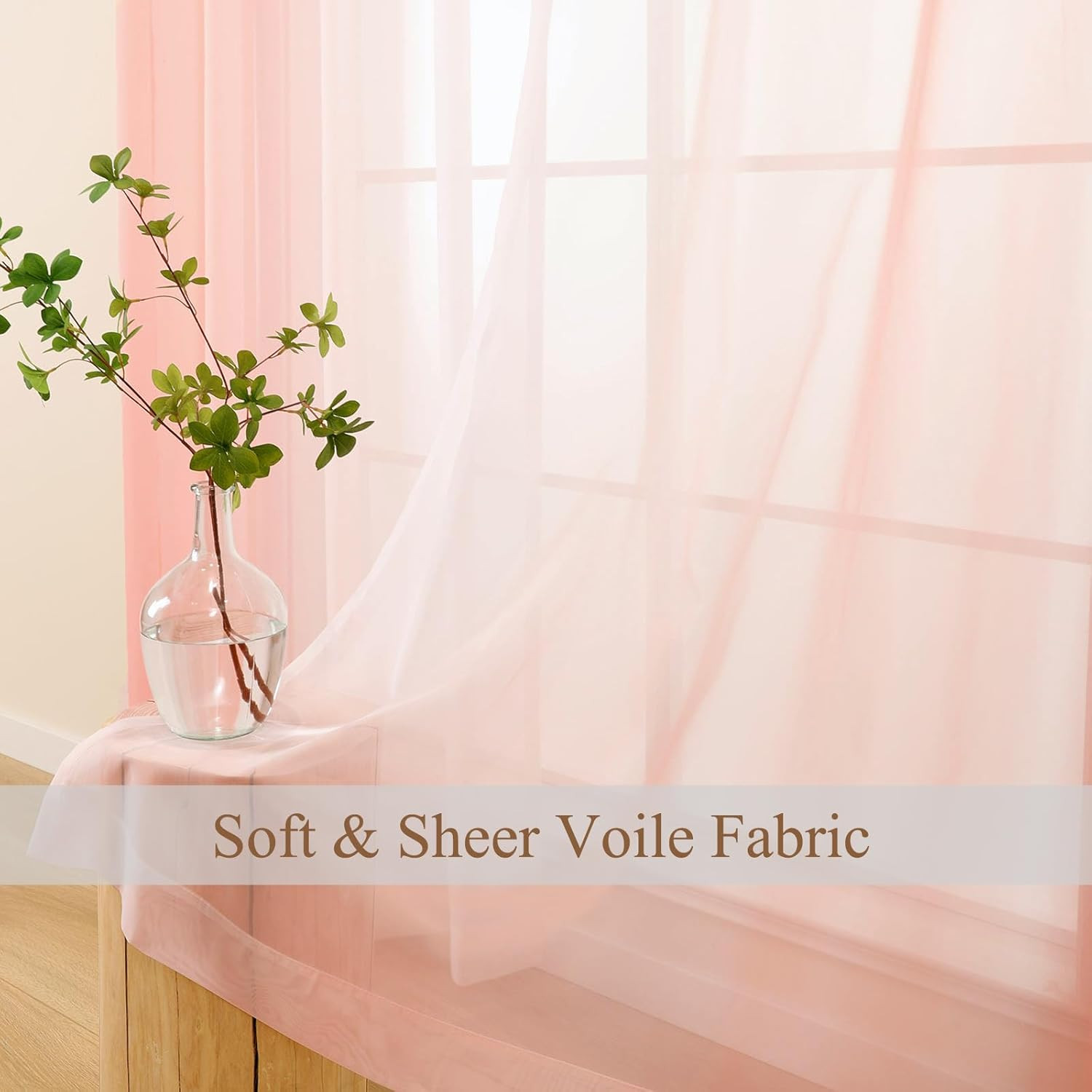 Pink Ombre Sheer Curtains 108 Inches Long for Living Room, Transparent Blush Pin