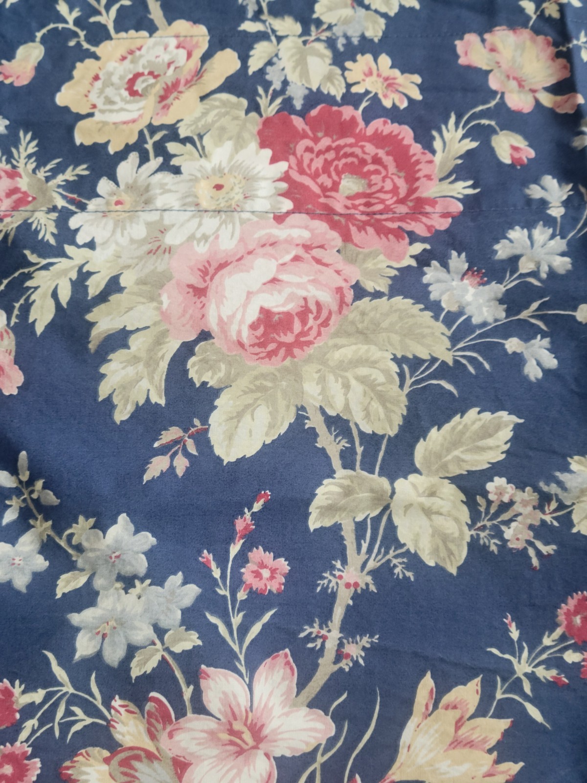 Chaps Home RL Cape Cod Floral w/ Plaid Trim 3 Valances 76″× 19″ Blue/Pink Roses