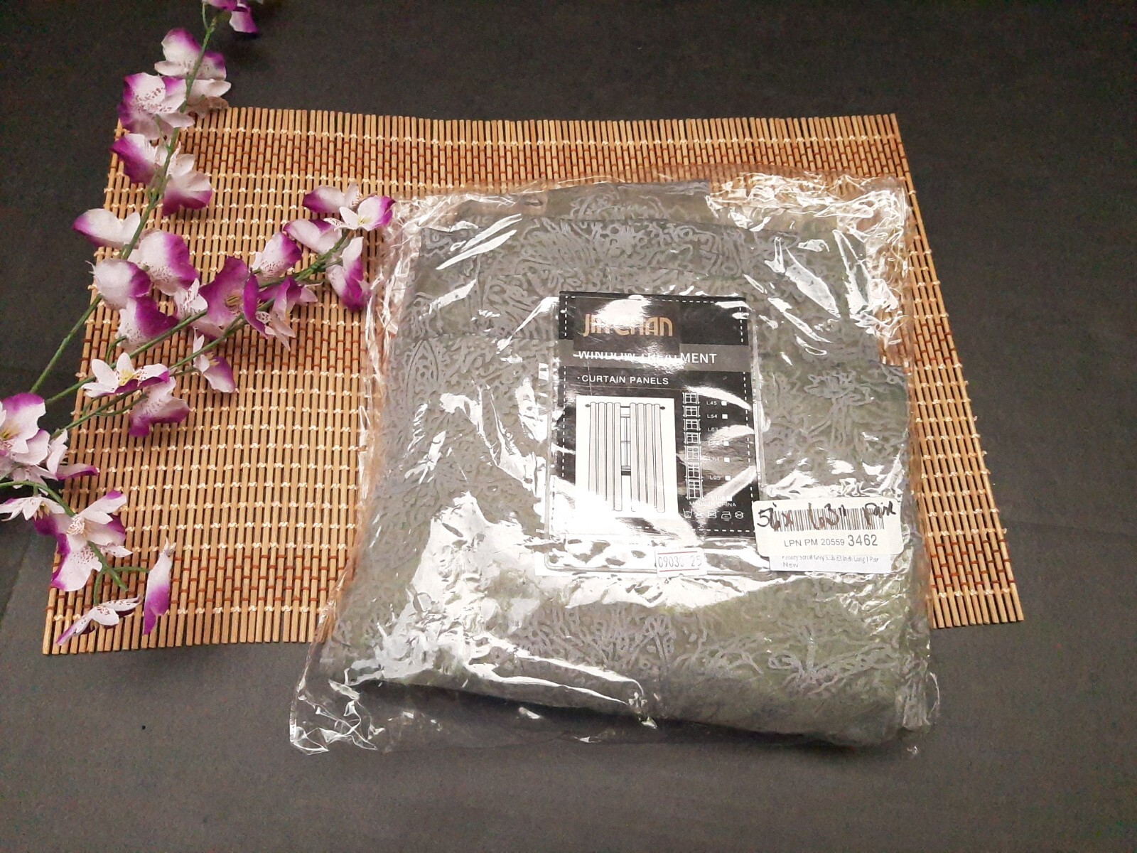 PAIR JINCHAN GRAY PAISLEY SCROLL SHEER VOILE CURTAIN PANELS ~ 56″ X 63″ ~ NEW