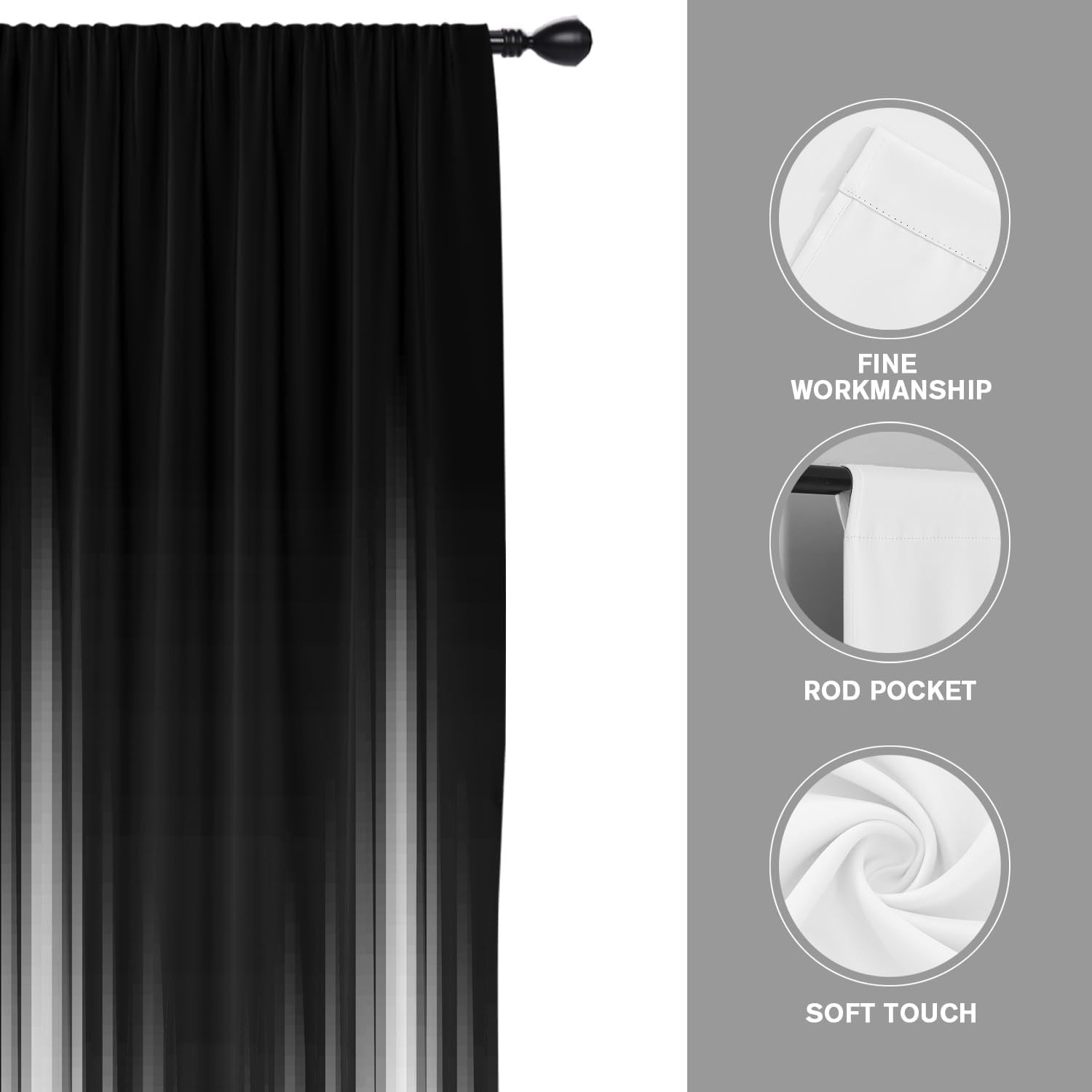 Black and White Window Curtains for Bedroom 42 X 63 Inch Rod Pocket Ombre Grey G
