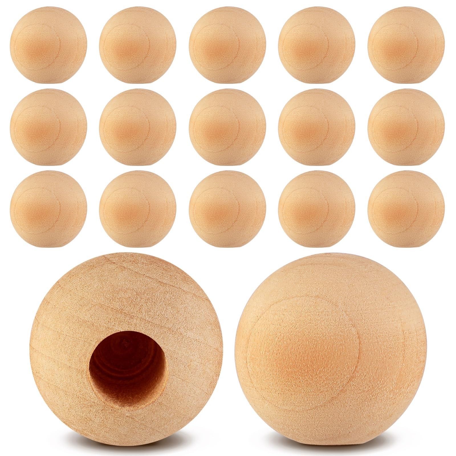 Pinkunn 50 Pcs Wood Finials Dowel Rods Caps 1/2 Inch Hole Unfinished Wood Dra…