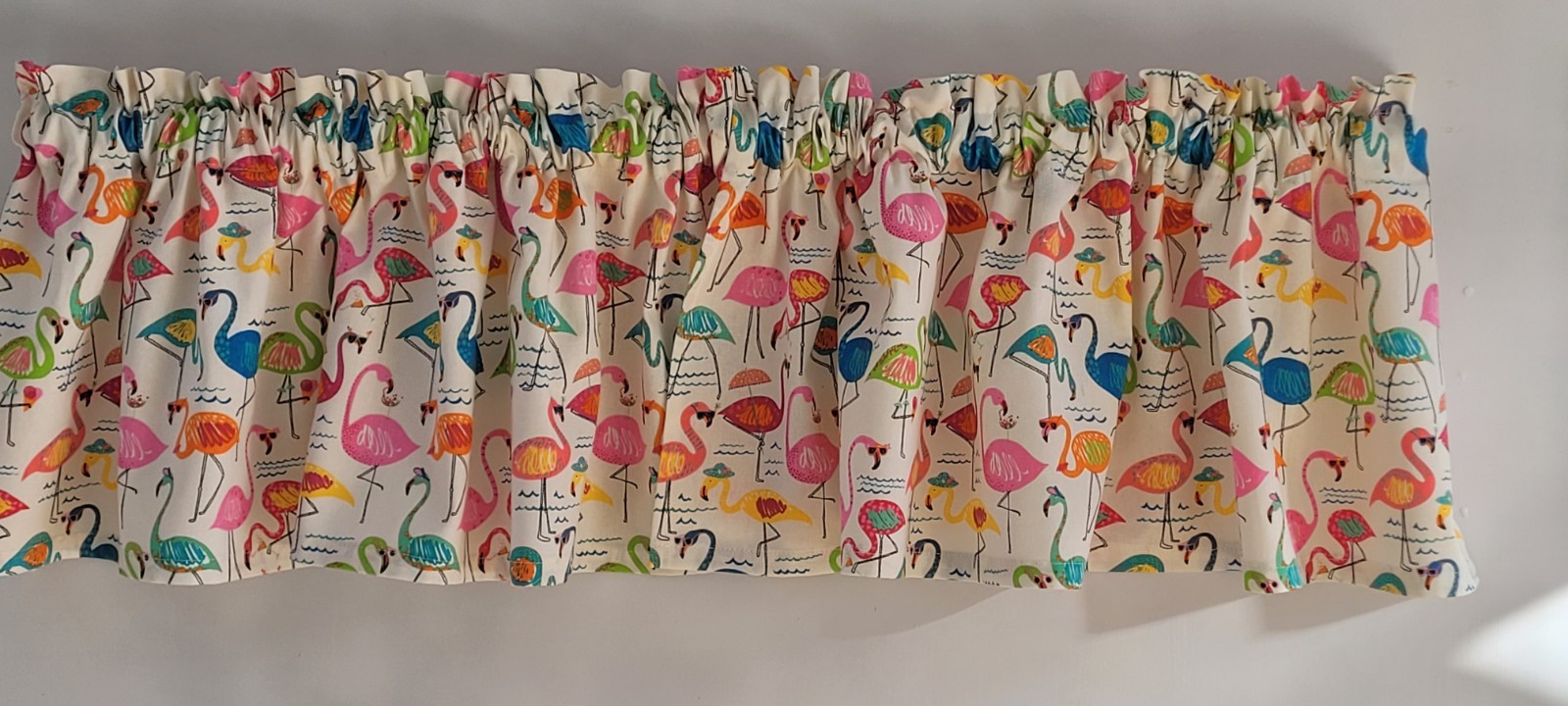 Flamingo Themed Valance, Tropical Coastal Window Treatment, Beach House Decor
