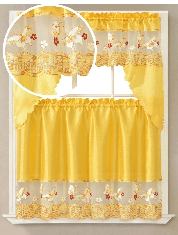 3PC SET EMBROIDERT YELLOW BUTTERFLIES 60in X 36in