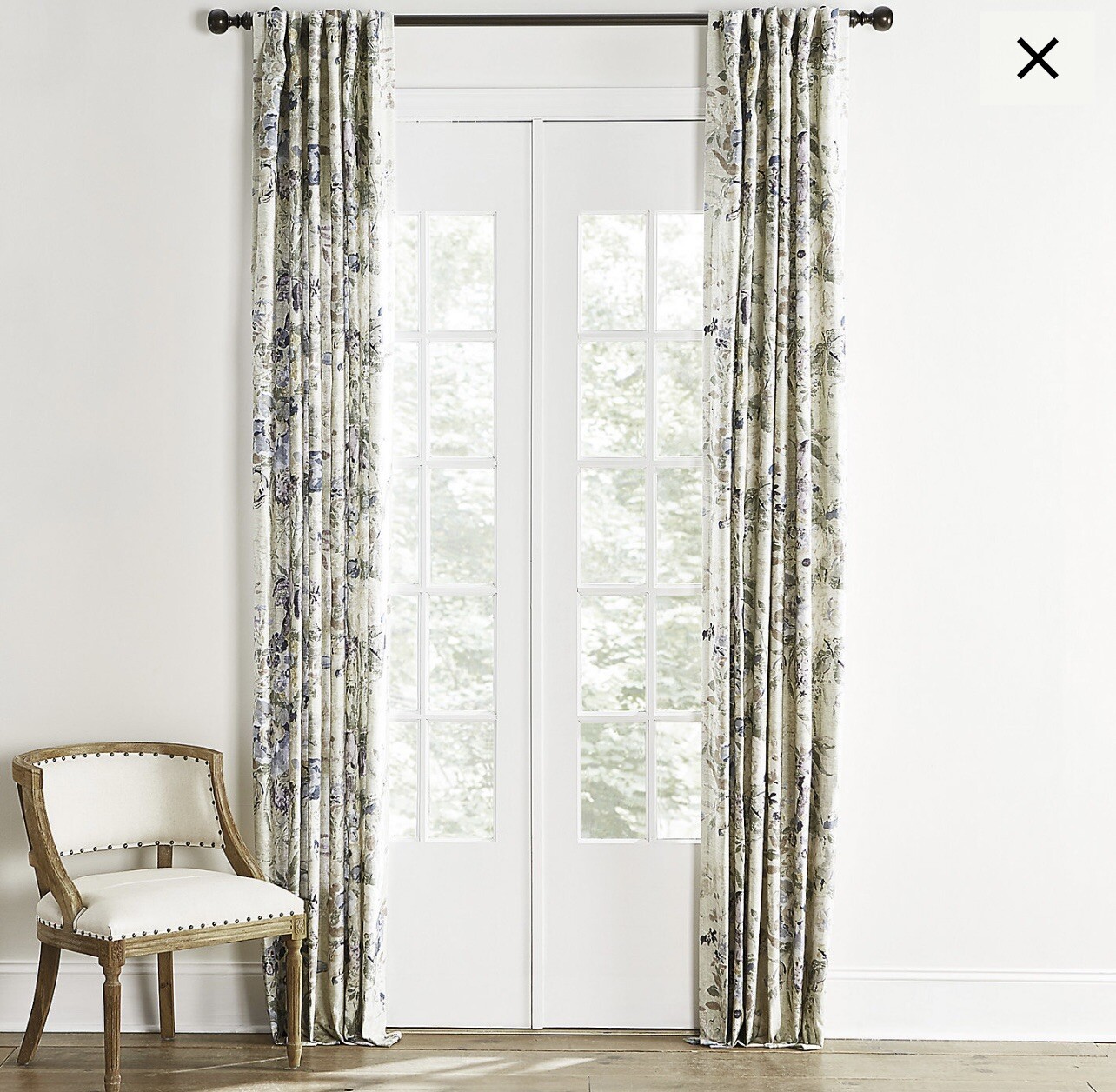 Ballard Designs Meghan Gray Floral Drapery 50” x 108” Curtains panel linen New
