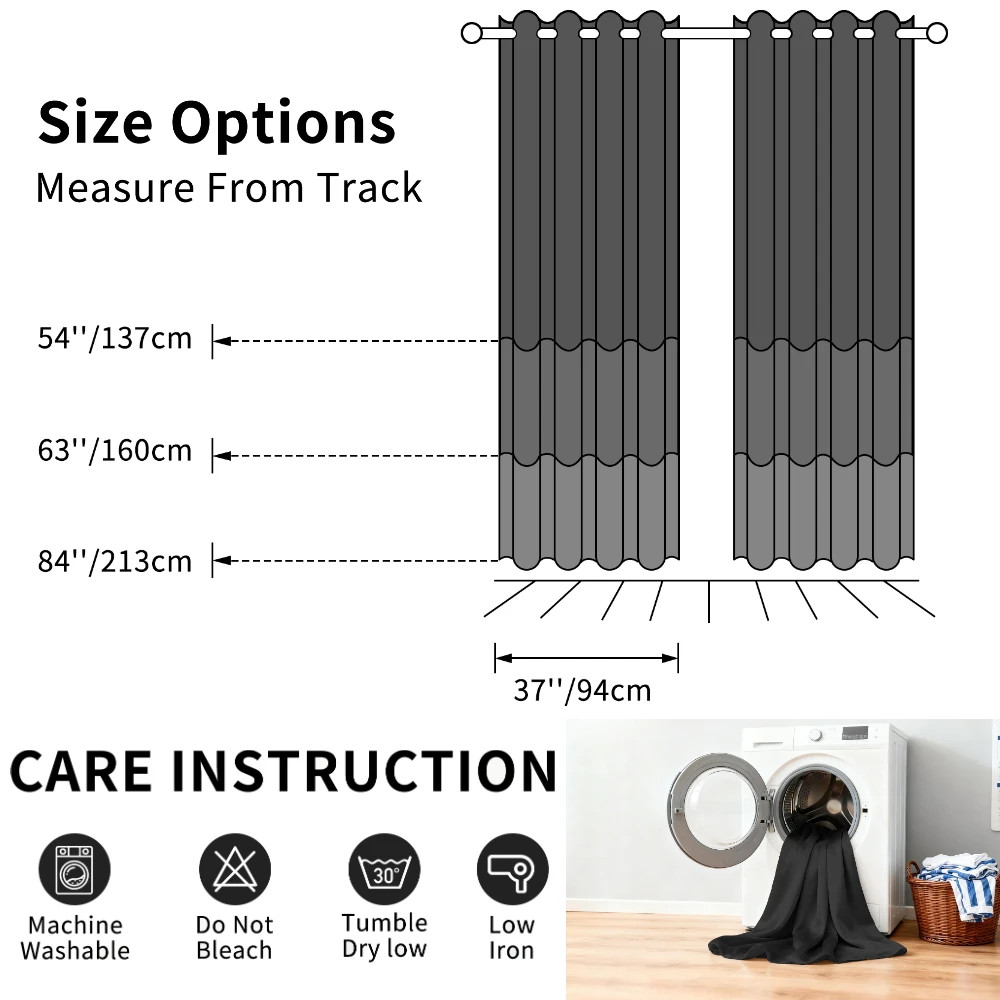 Pair of Blackout Curtains Eyelet Ring Top Ready Made Thick Thermal Curtain Set