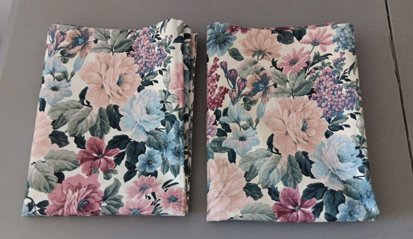 2 PCs Vintage Chic Cabbage Rose Floral Valance Burlington Curtain Panels Prairie