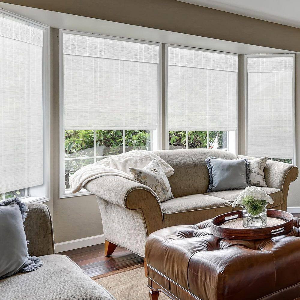 Natural Woven Light Filtering Cordless Bamboo Roman Shades for Windows, 44 In. W