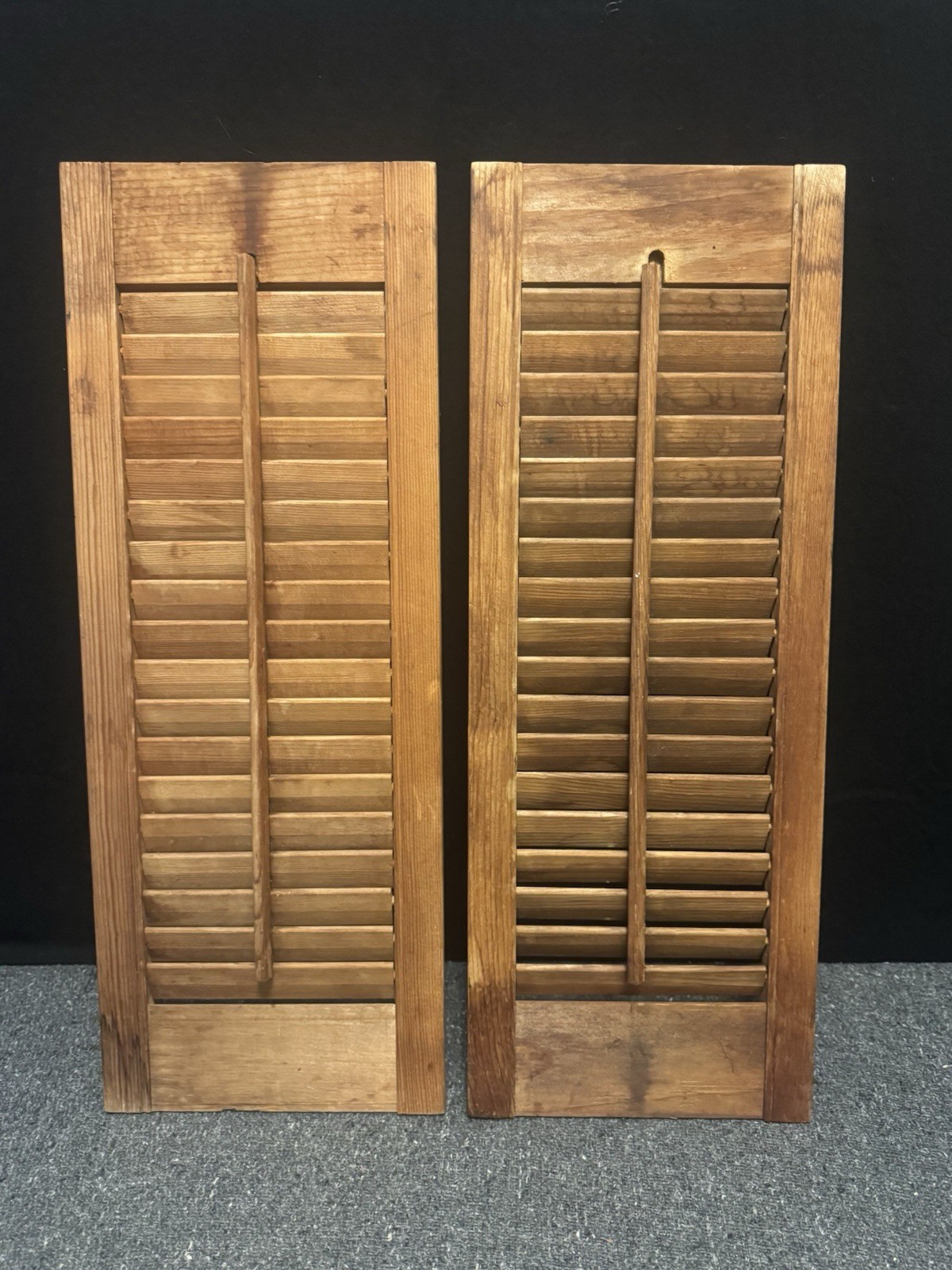 2 Brown Wood Plantation Shutters Movable Louver Slats Each Measure 24x9x.75