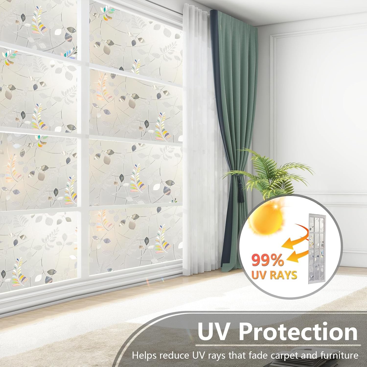 LEMON CLOUD Window Privacy Film Stained Static 17.5 x 78.7 Inch, 3d Leaf