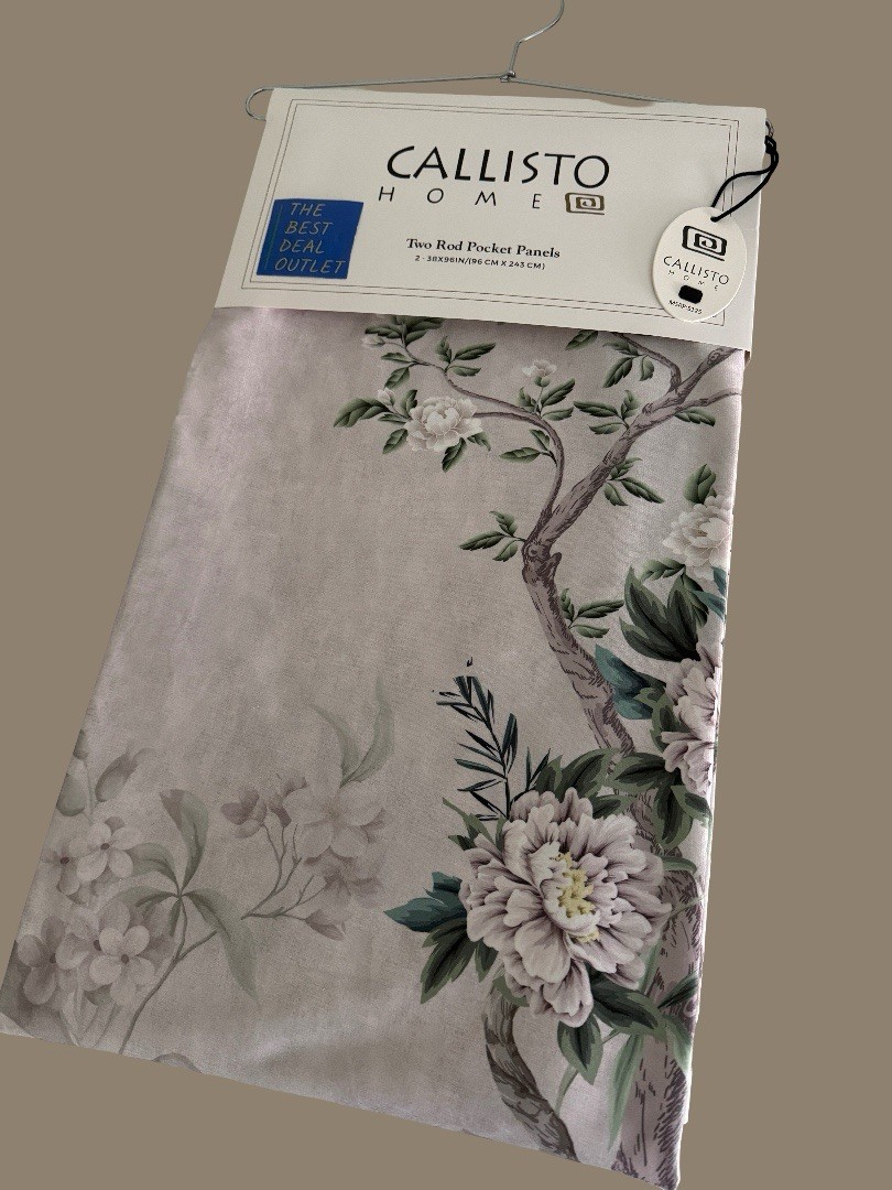 CALLISTO Window Curtains 2 Panels 38 X 96″ Heron Birds Drapers Back Tab Grey