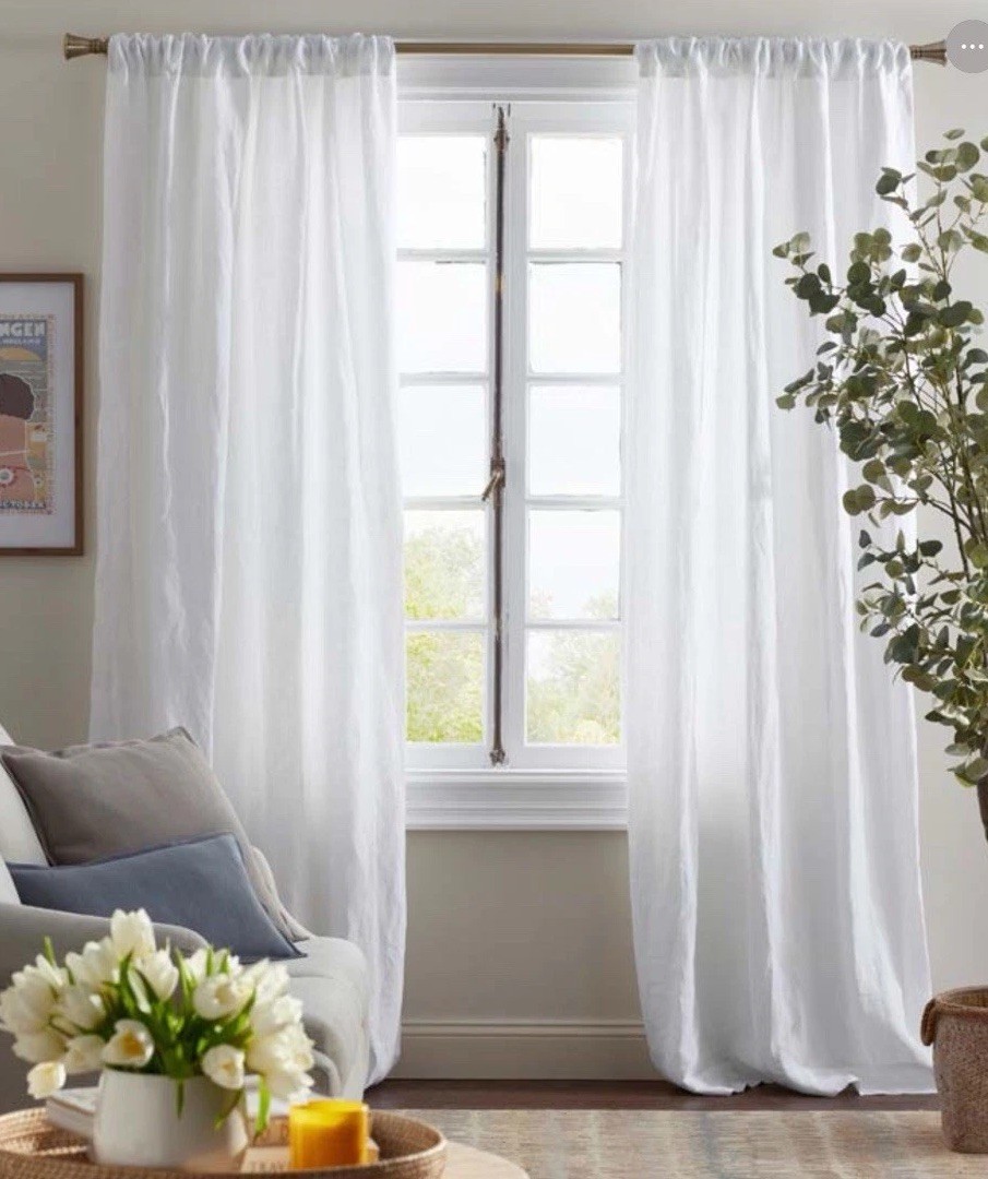 Pottery Barn 100% Linen Curtains Set of 2 White 50″ x 84” Unlined Semi Sheer