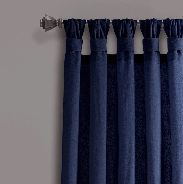 Lush Decor Burlap Knotted Tab-Top Window Curtain Panel Pair, 45″W x 84”L, Navy