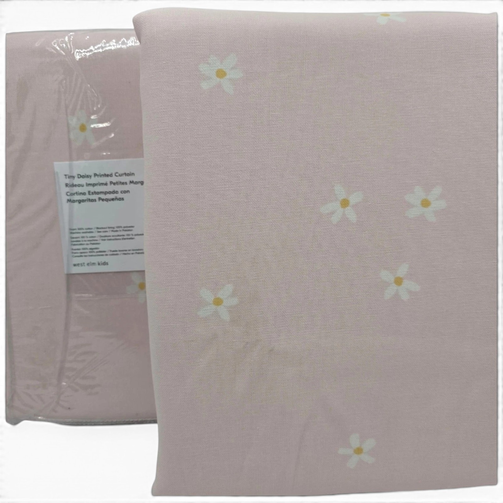 West Elm Daisy Blackout Curtains Set 2 48×84 Peach Blush Floral Drapes New