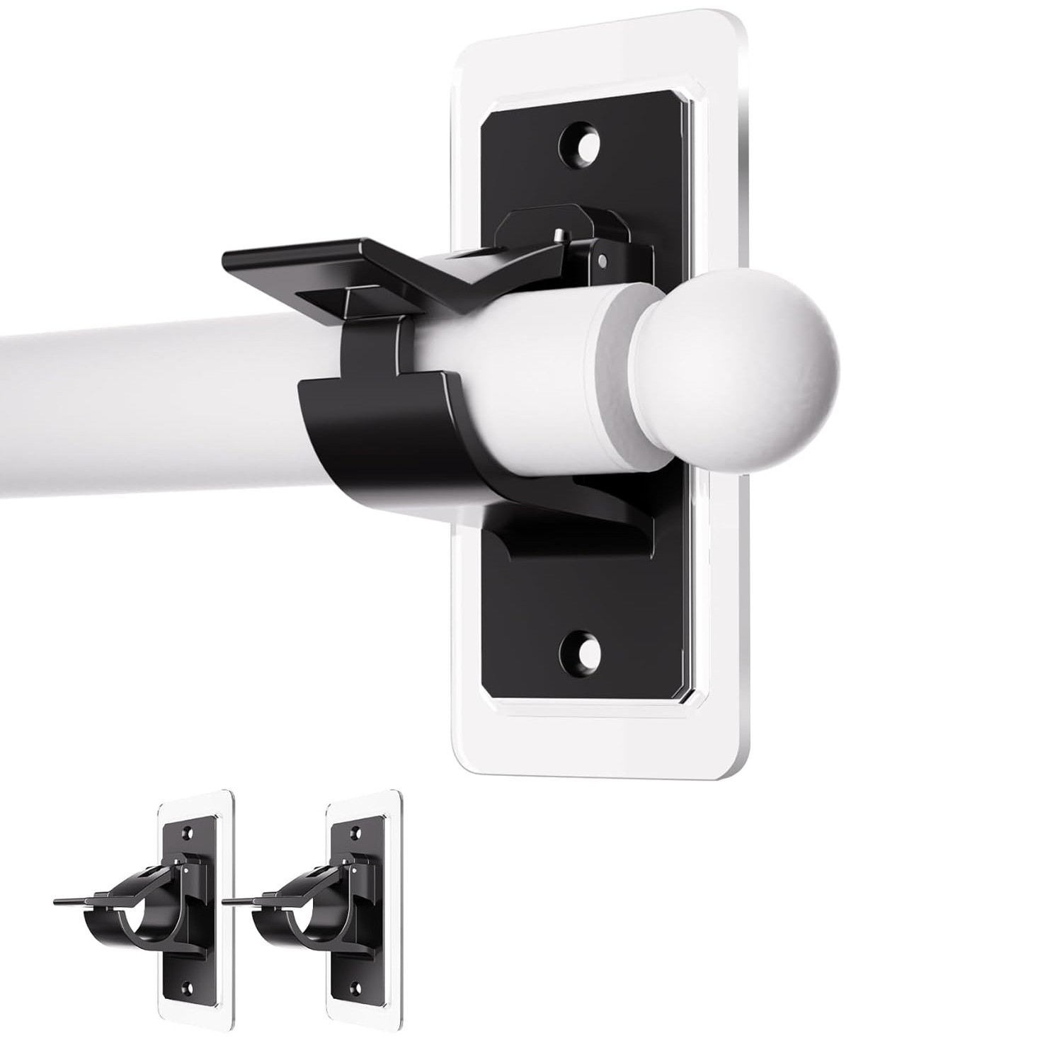 2 Pack Self Adhesive Rod Brackets,No Drill Needed Curtain Rod Holders, Nail Free