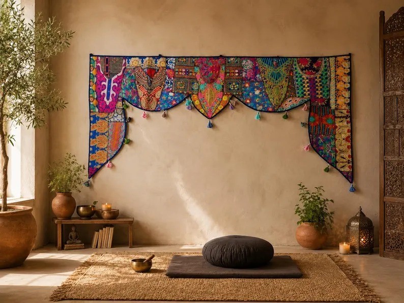 2 Meter Large Indian Toran Boho Wall Tapestry Indian Entrance Decor Door Hanging