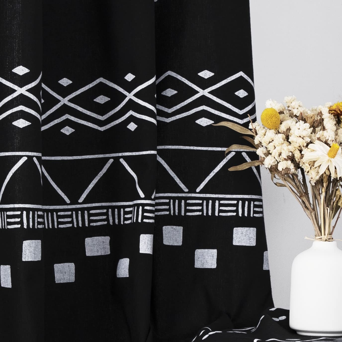 Black Curtains 84 Inches Long for Living Room,Beautiful Vintage Opaque Sheer/Sem
