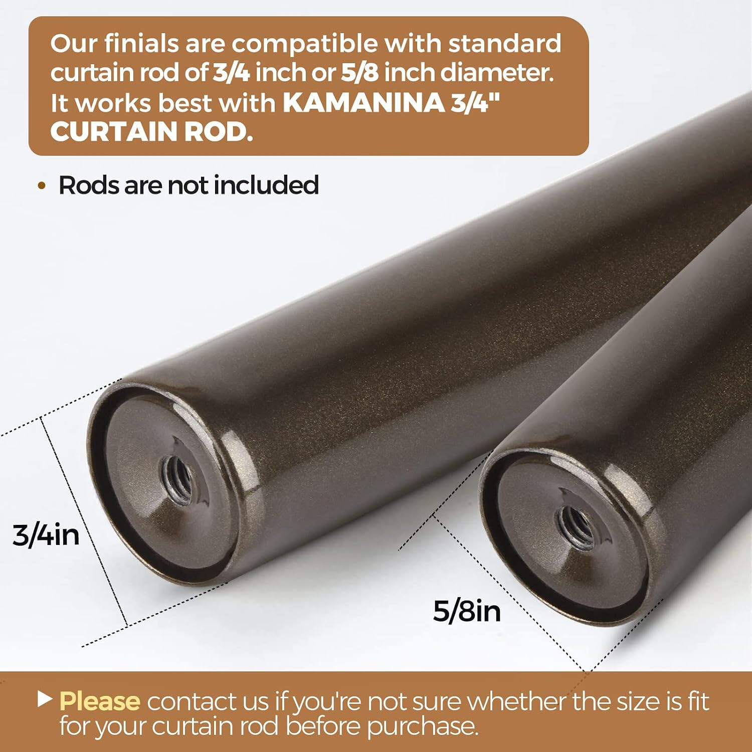 KAMANINA Replacement Finials for 1 or 7/8 Inch Curtain rods, 2 Pcs, Bronze | Dec