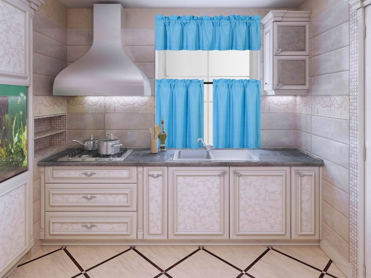 3PC SET NEW KITCHEN COLLECTION LINED BLACKOUT WINDOW CURTAIN 2 TIER 1 VALANCE