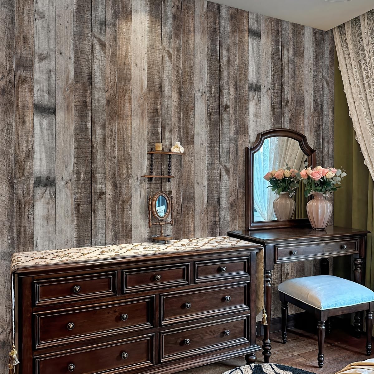 Livebor Gray Shiplap Peel and Stick Wallpaper Wood 17.7″ x 118.1″, Dark