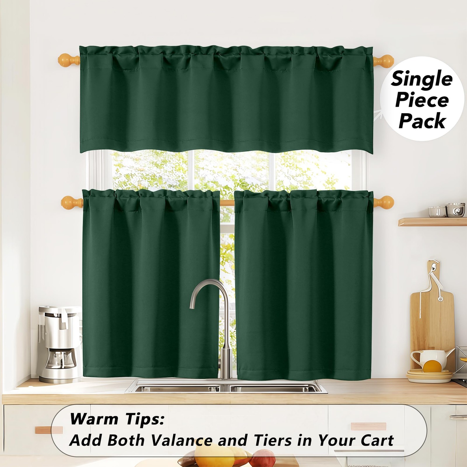 Blackout Tier Curtains 24″ for Kitchen, Bathroom, RV, 2 Panels, Rod Pocket