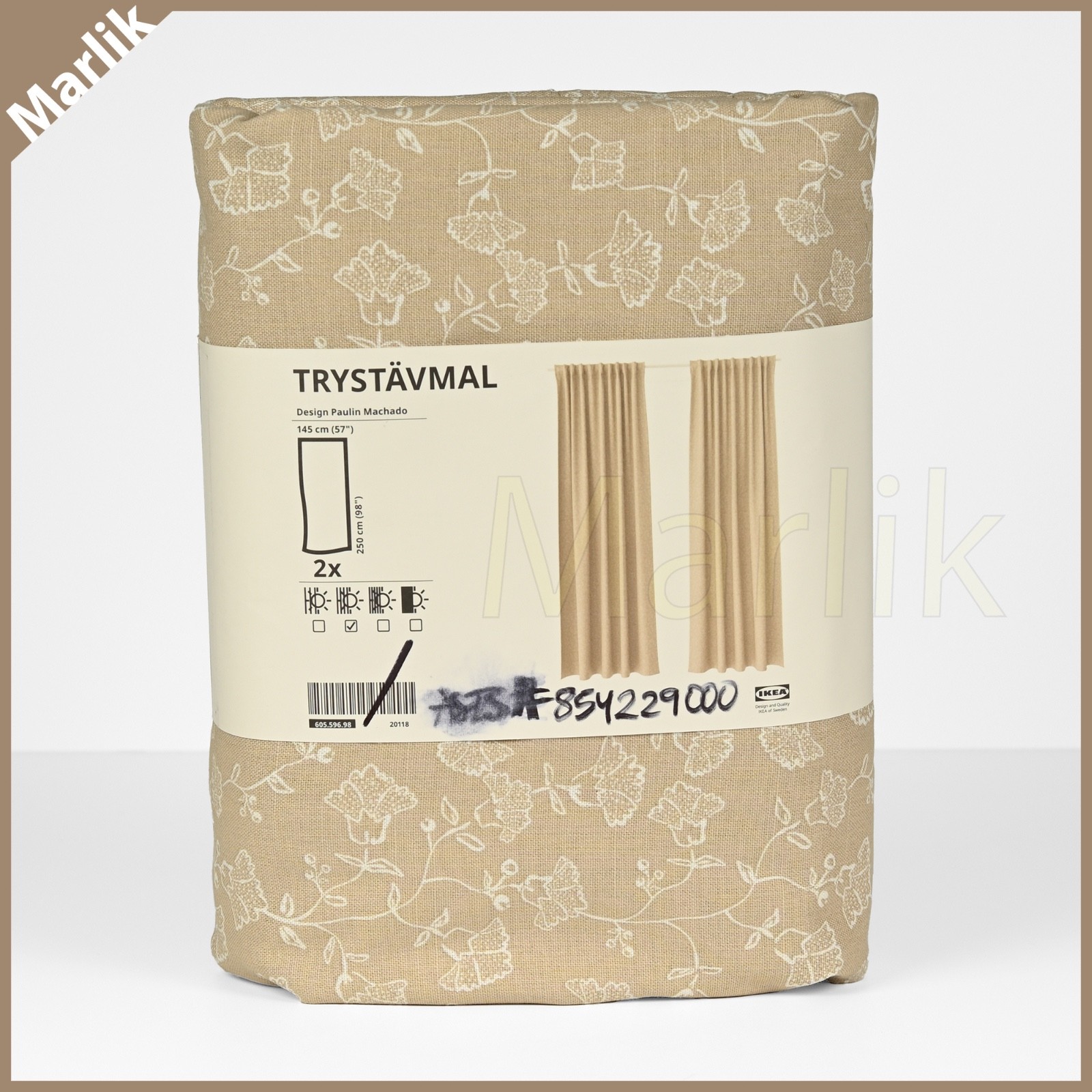 Ikea TRYSTAVMAL Curtains 2 Panels Light Filtering 57×98″ Beige/White Floral, NEW
