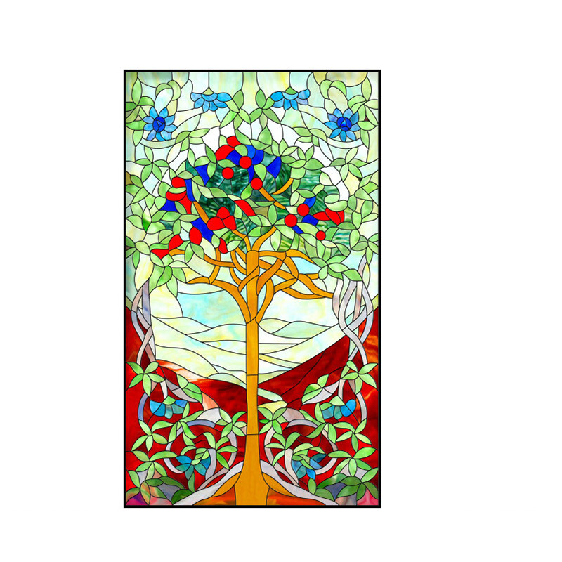 Retro Church Stained Glass Sticker Painting Art Frosted Window Door Film Decor