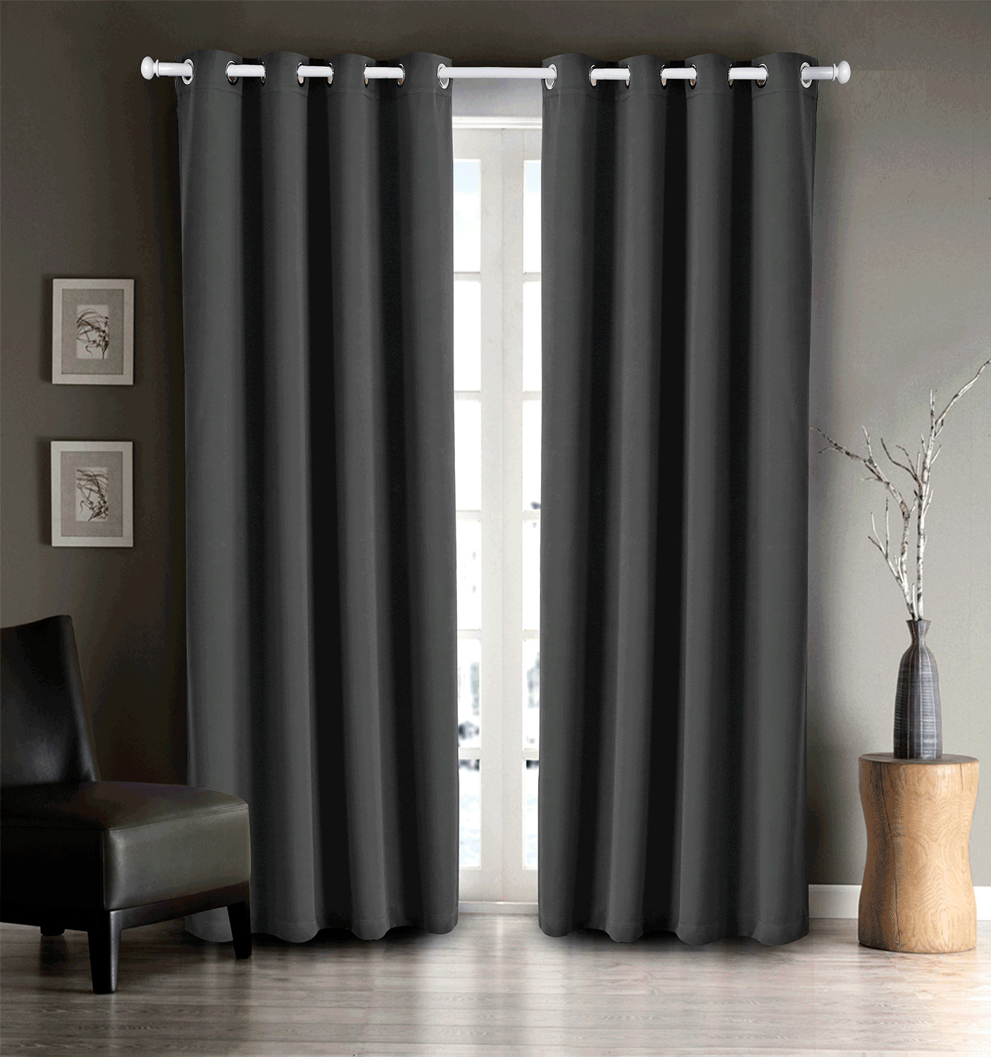 Curtains Dark Gray Energy Saver Shade Room Darkening Blackout Curtain Panel Set