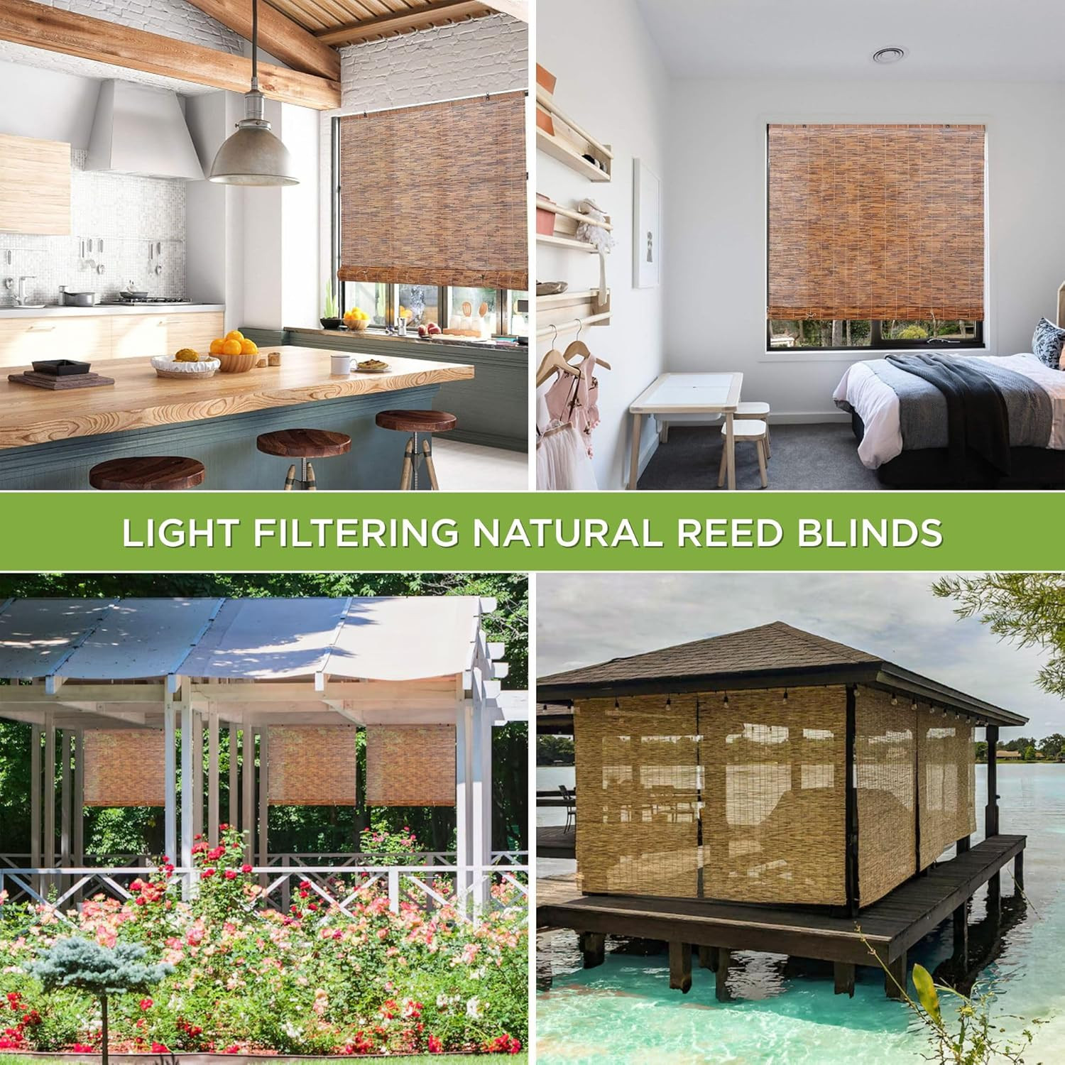 Light-Filtering Cord-Free Bamboo Reed Roll-Up Blind Shades