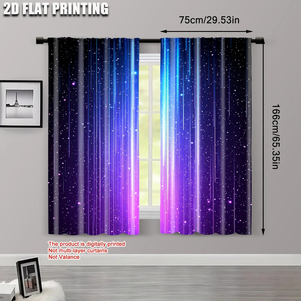 2Pcs Galaxy Star Space Blackout Curtains Blue Purple Cosmic Polyester Curtains f