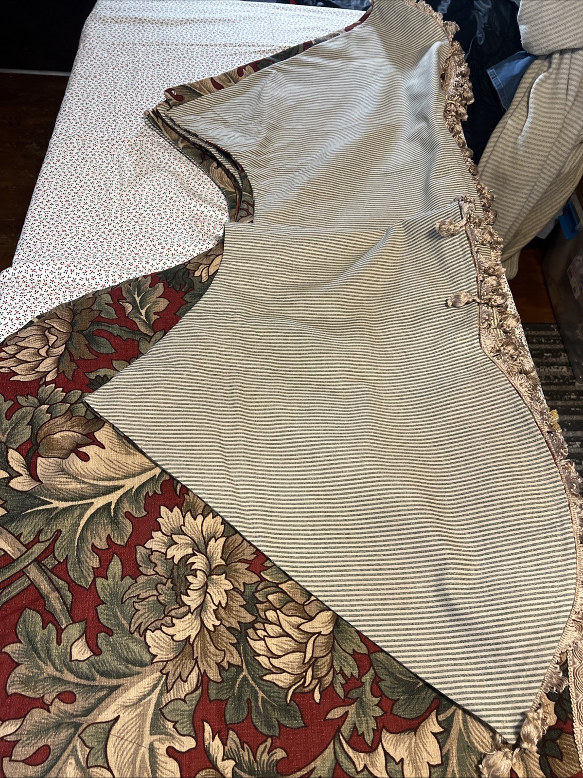 Vintage Custom Scalloped 130” Valances Set of 4 Floral Tapestry Lined w/ Fringe