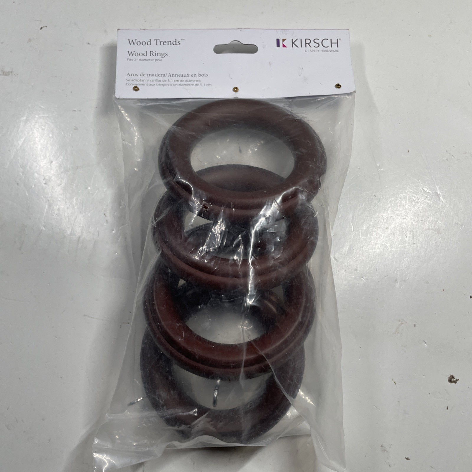 NEW Sealed 4 Pack Kirsch Curtain Drapery 2″ Wood Pole Rings MAHOGANY 5502EG083