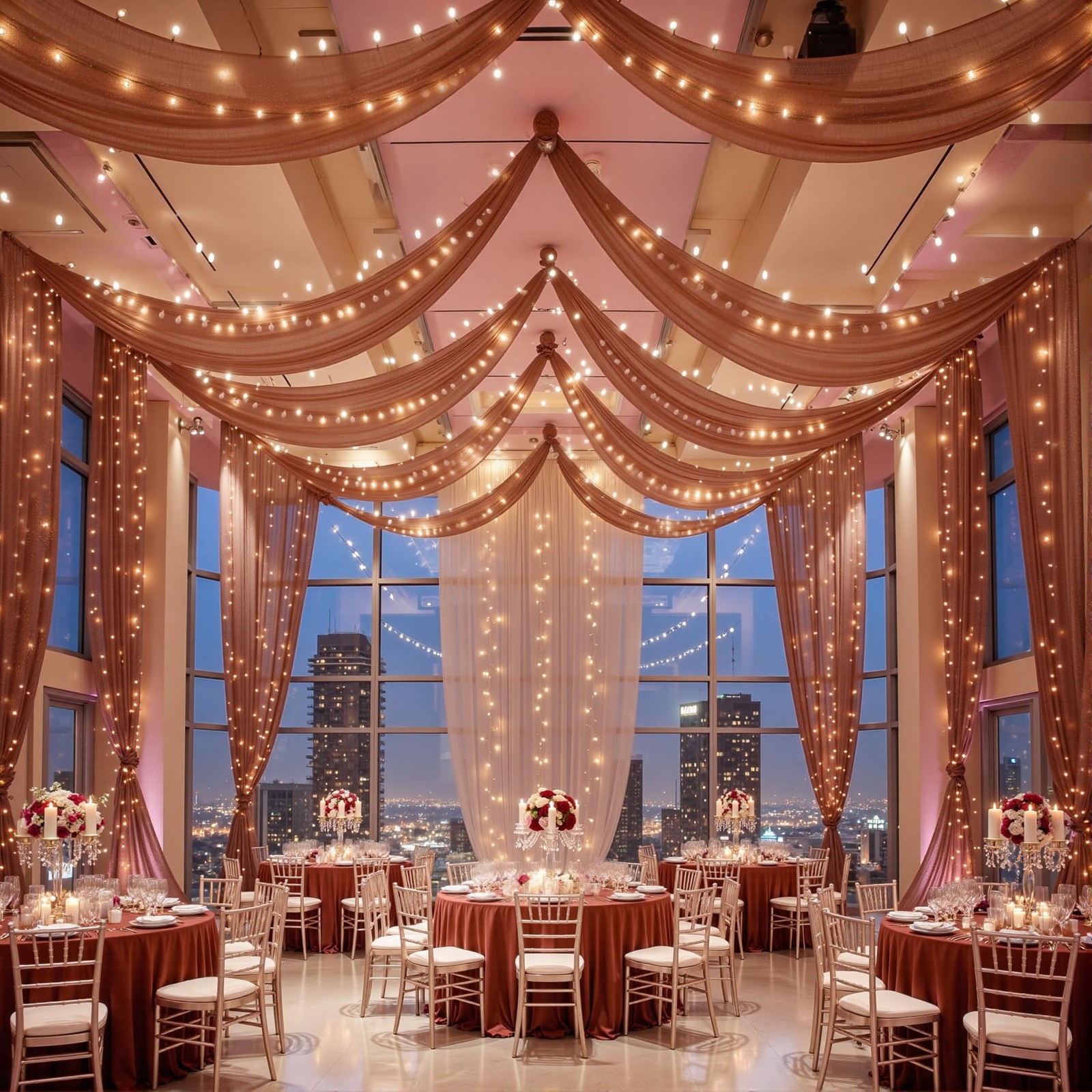FrohFest 6 Panels Terracotta Ceiling Curtains with Lights for Weddings – 5ftx…