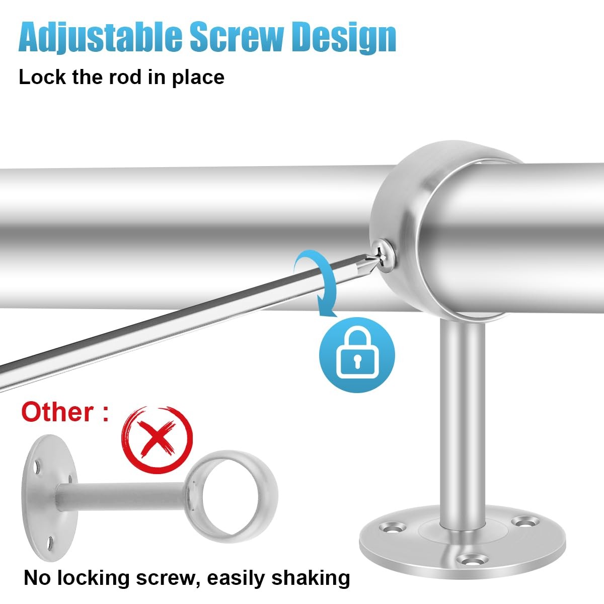 3 PCS Heavy Duty Silver Ceiling Mount Window Curtain Rod Bracket Hook 1 1/4 In